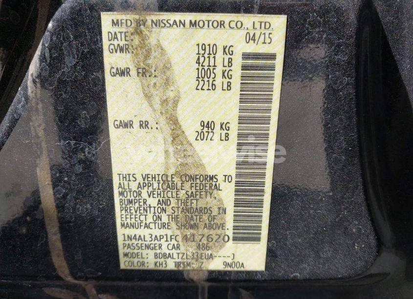 Photo 9 of 2015 Nissan Altima 2.5 SL (VIN 1N4AL3AP1FC417620)