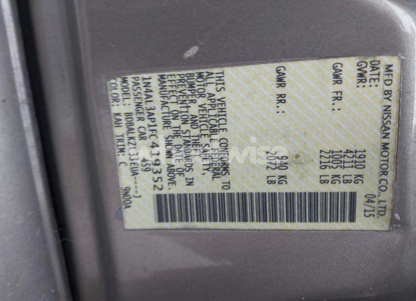 Photo 9 of 2015 Nissan Altima 2.5 SV (VIN 1N4AL3AP1FC419352)