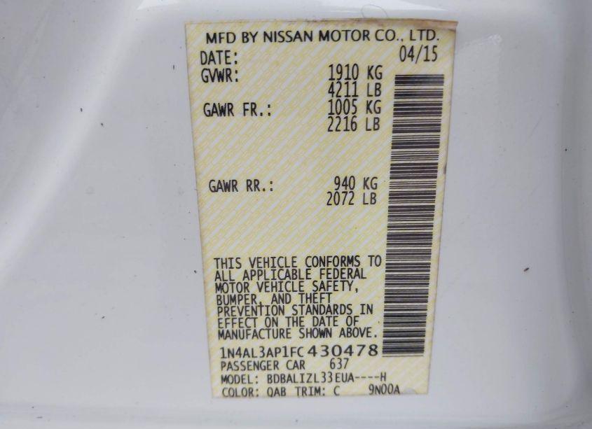 Photo 9 of 2015 Nissan Altima 2.5 SV (VIN 1N4AL3AP1FC430478)