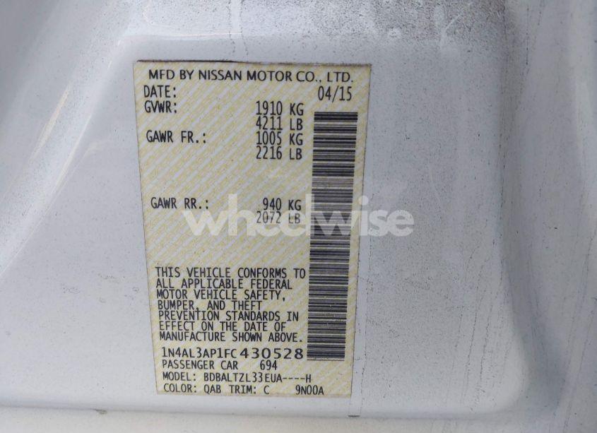Photo 9 of 2015 Nissan Altima 2.5 SL (VIN 1N4AL3AP1FC430528)