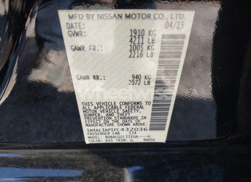 Photo 9 of 2015 Nissan Altima 2.5 S (VIN 1N4AL3AP1FC432036)