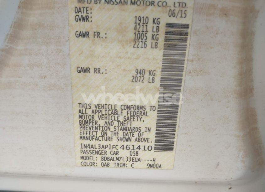 Photo 9 of 2015 Nissan Altima 2.5 SV (VIN 1N4AL3AP1FC461410)