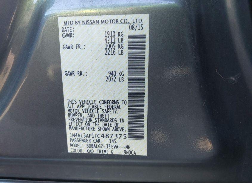 Photo 9 of 2015 Nissan Altima 2.5 S (VIN 1N4AL3AP1FC487375)