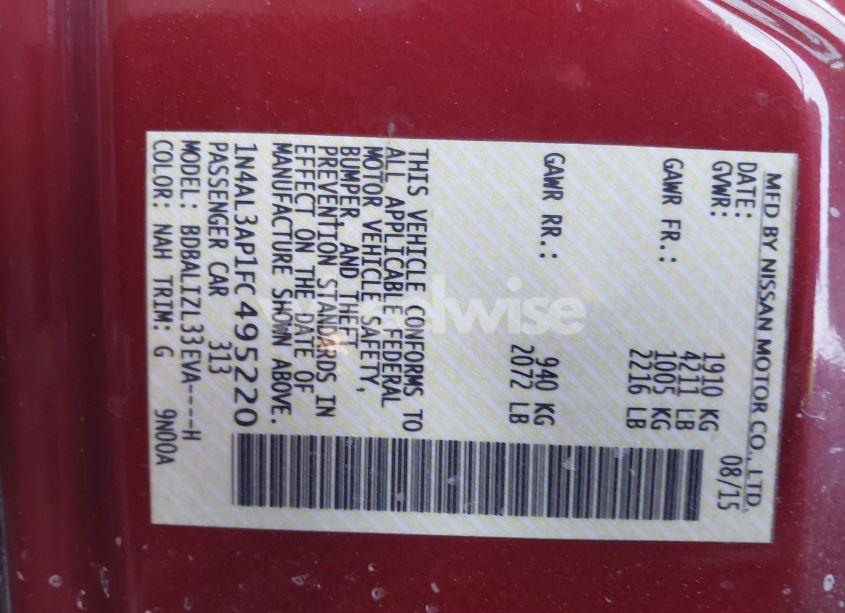 Photo 9 of 2015 Nissan Altima 2.5 SV (VIN 1N4AL3AP1FC495220)