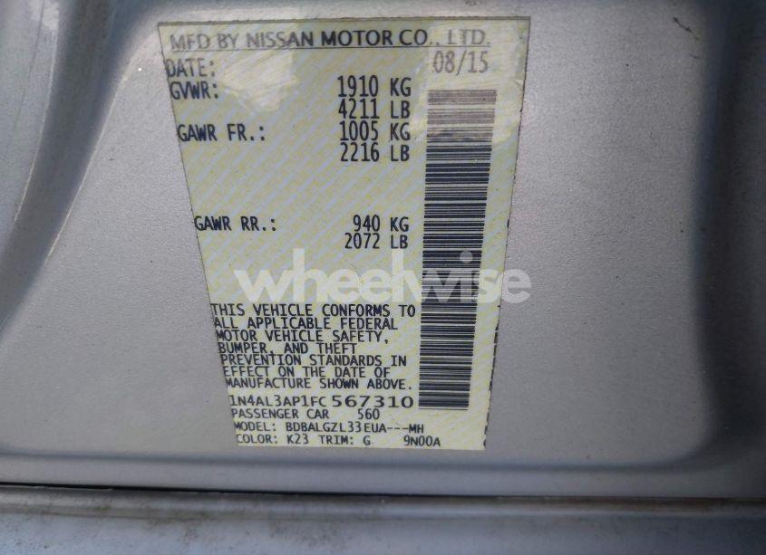 Photo 9 of 2015 Nissan Altima 2.5 S (VIN 1N4AL3AP1FC567310)