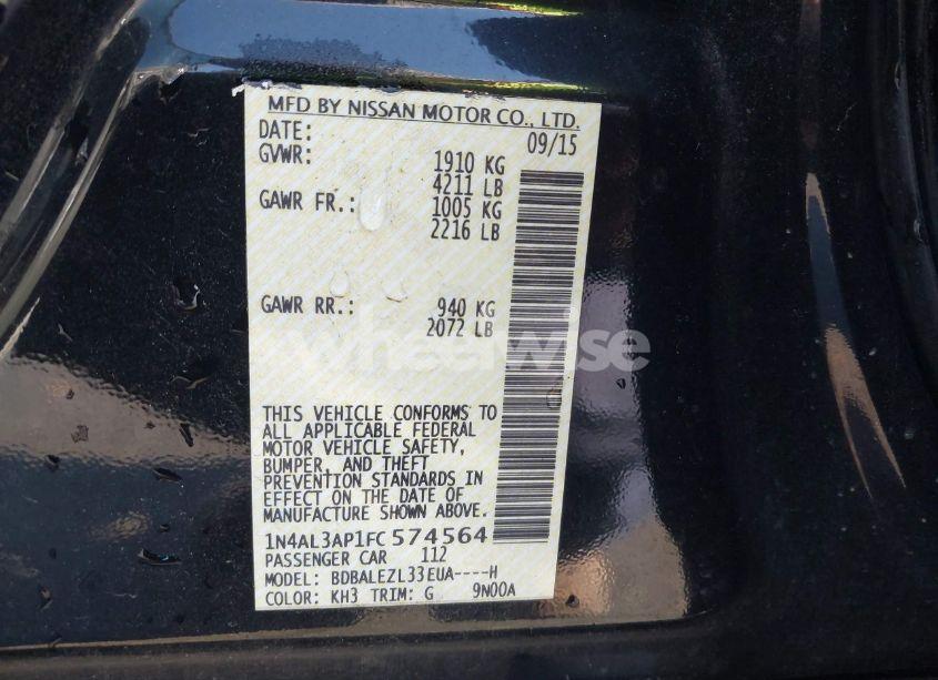 Photo 9 of 2015 Nissan Altima 2.5 S (VIN 1N4AL3AP1FC574564)