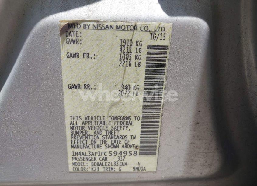 Photo 9 of 2015 Nissan Altima 2.5 S (VIN 1N4AL3AP1FC594958)