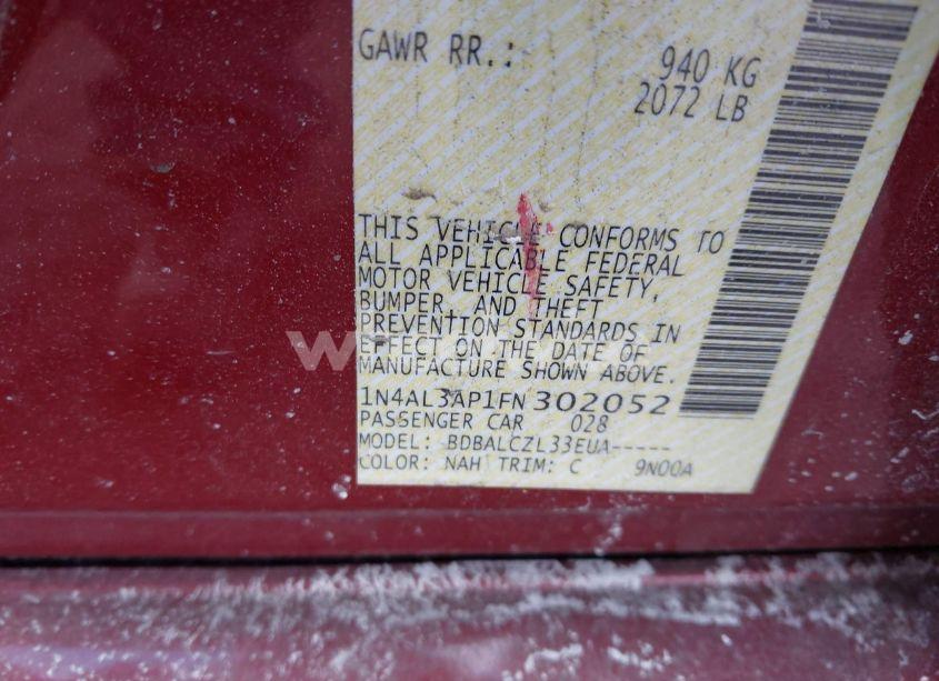 Photo 9 of 2015 Nissan Altima 2.5/2.5 S/2.5 SL/2.5 SV (VIN 1N4AL3AP1FN302052)