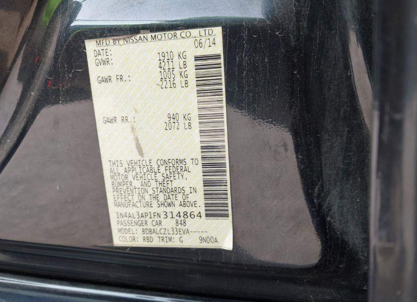 Photo 9 of 2015 Nissan Altima 2.5/2.5 S/2.5 SL/2.5 SV (VIN 1N4AL3AP1FN314864)