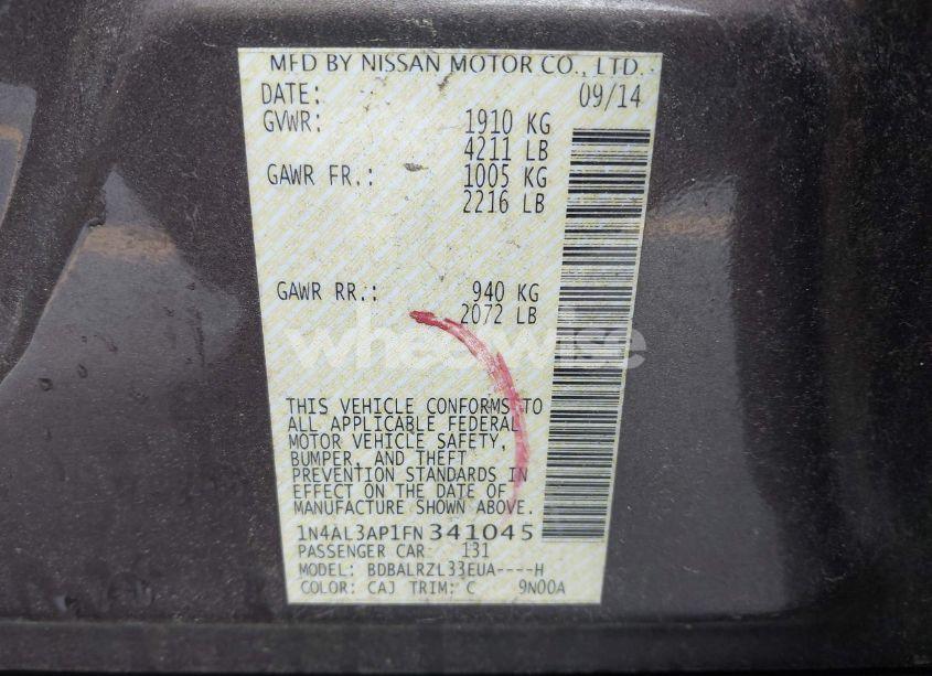 Photo 9 of 2015 Nissan Altima 2.5 SL (VIN 1N4AL3AP1FN341045)