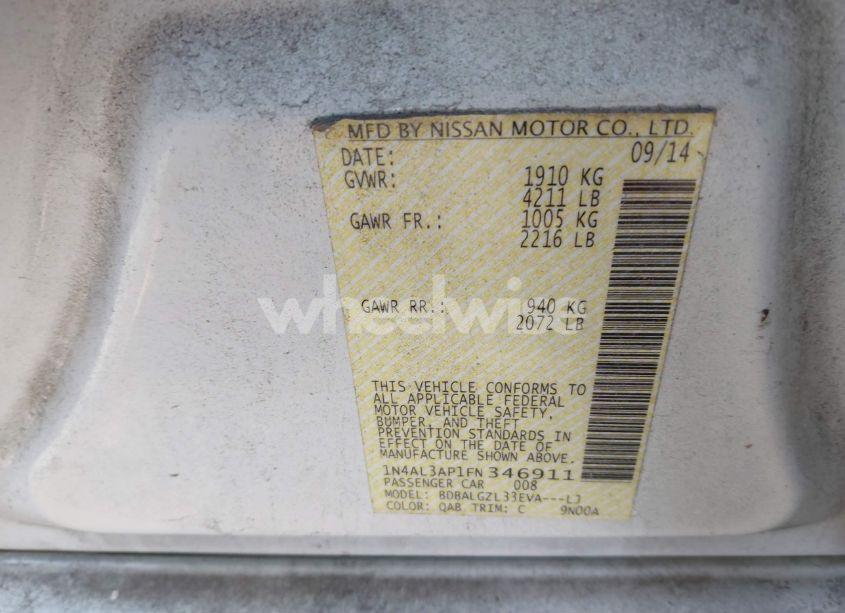 Photo 9 of 2015 Nissan Altima 2.5 S (VIN 1N4AL3AP1FN346911)