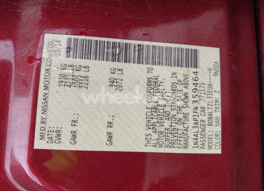 Photo 9 of 2015 Nissan Altima 2.5 SL (VIN 1N4AL3AP1FN359464)