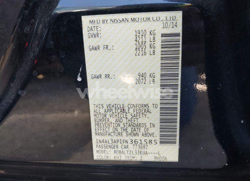 Photo 9 of 2015 Nissan Altima 2.5 SL (VIN 1N4AL3AP1FN361585)