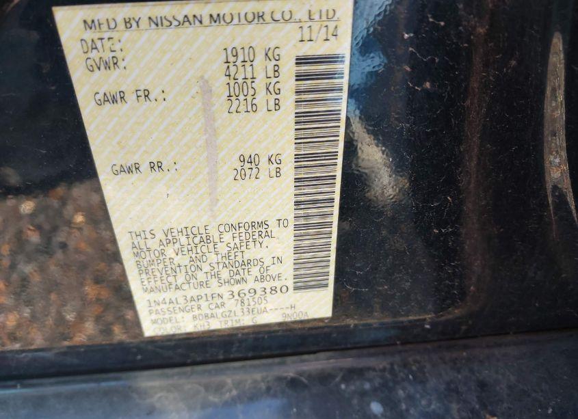 Photo 9 of 2015 Nissan Altima 2.5 S (VIN 1N4AL3AP1FN369380)