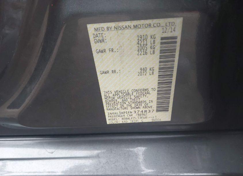 Photo 9 of 2015 Nissan Altima 2.5 S (VIN 1N4AL3AP1FN374837)