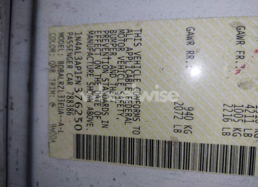 Photo 9 of 2015 Nissan Altima 2.5 SL (VIN 1N4AL3AP1FN376250)