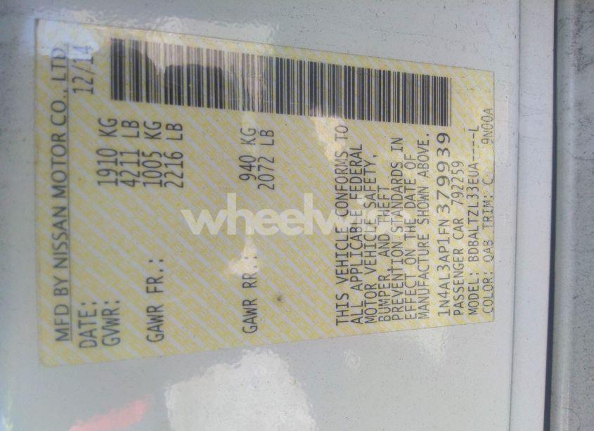 Photo 9 of 2015 Nissan Altima 2.5 SL (VIN 1N4AL3AP1FN379939)