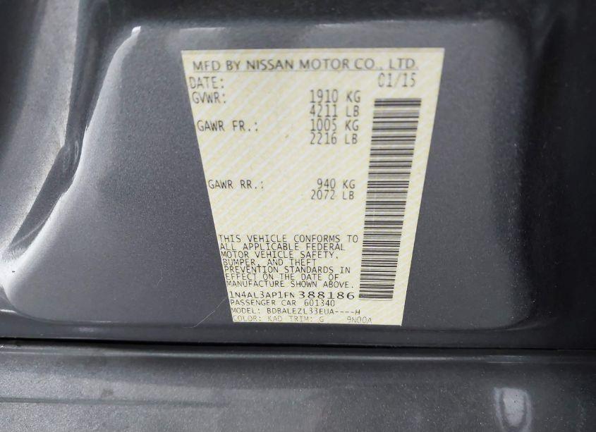 Photo 9 of 2015 Nissan Altima 2.5 S (VIN 1N4AL3AP1FN388186)