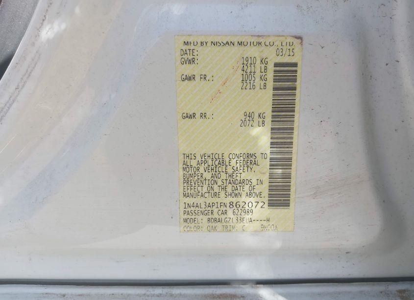 Photo 9 of 2015 Nissan Altima 2.5 S (VIN 1N4AL3AP1FN862072)