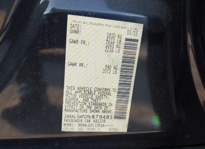 Photo 9 of 2015 Nissan Altima 2.5/2.5 S/2.5 SL/2.5 SV (VIN 1N4AL3AP1FN879485)