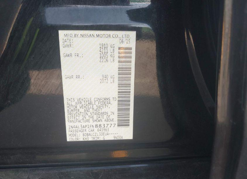 Photo 9 of 2015 Nissan Altima 2.5 S (VIN 1N4AL3AP1FN883777)