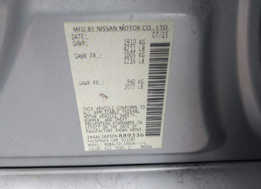 Photo 9 of 2015 Nissan Altima 2.5 SL (VIN 1N4AL3AP1FN889336)