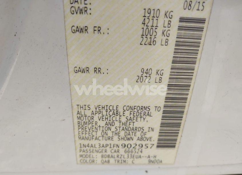 Photo 9 of 2015 Nissan Altima 2.5 SL (VIN 1N4AL3AP1FN902957)