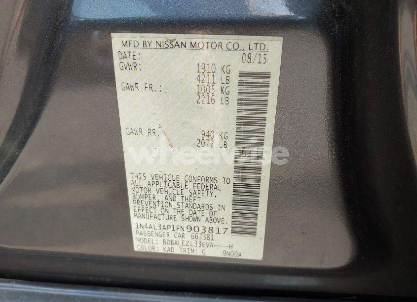 Photo 9 of 2015 Nissan Altima 2.5 S (VIN 1N4AL3AP1FN903817)