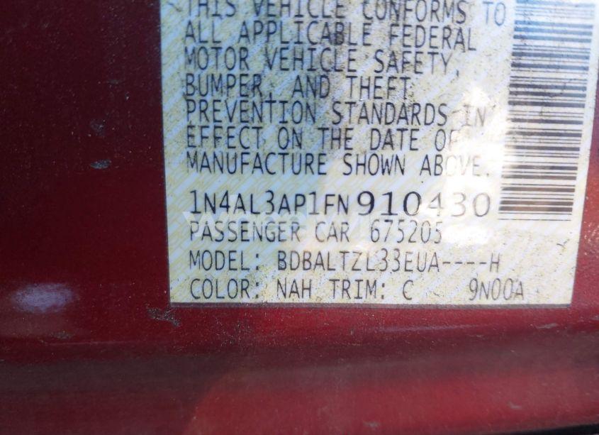 Photo 9 of 2015 Nissan Altima 2.5 SL (VIN 1N4AL3AP1FN910430)