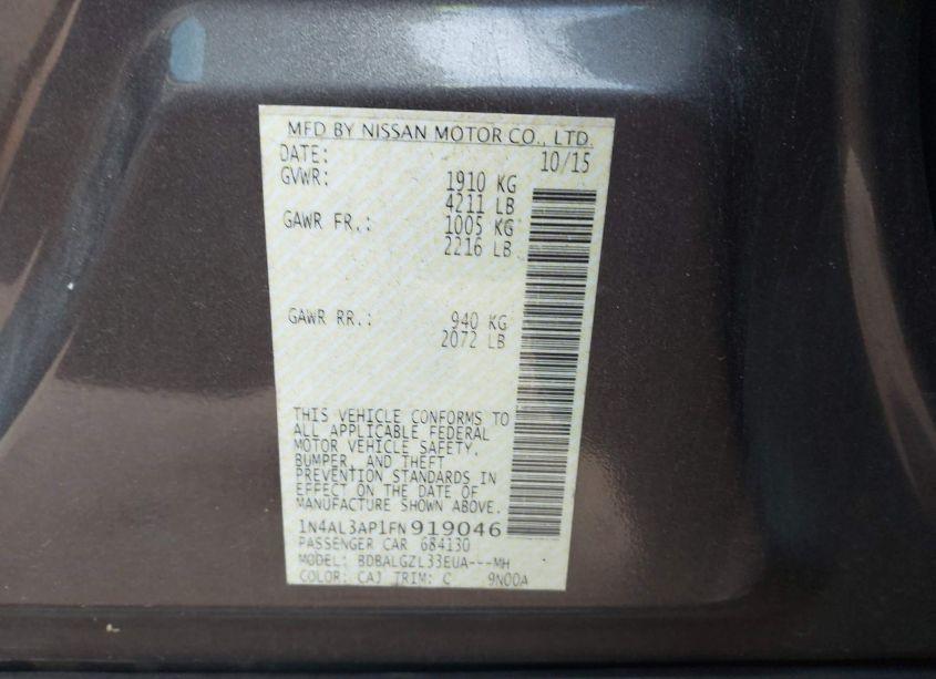 Photo 9 of 2015 Nissan Altima 2.5 S (VIN 1N4AL3AP1FN919046)