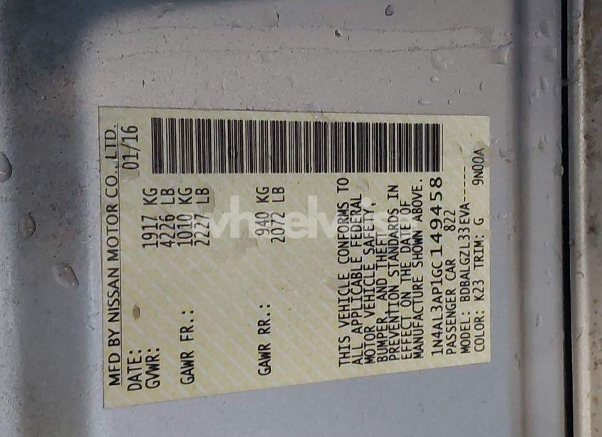 Photo 9 of 2016 Nissan Altima 2.5/2.5 S/2.5 SL/2.5 SR/2.5 SV (VIN 1N4AL3AP1GC149458)