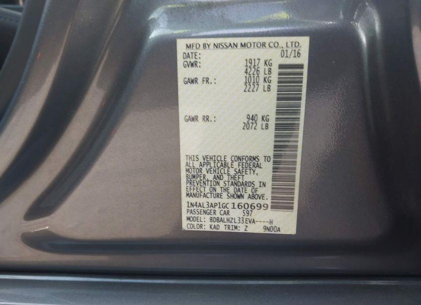 Photo 9 of 2016 Nissan Altima 2.5 SR (VIN 1N4AL3AP1GC160699)