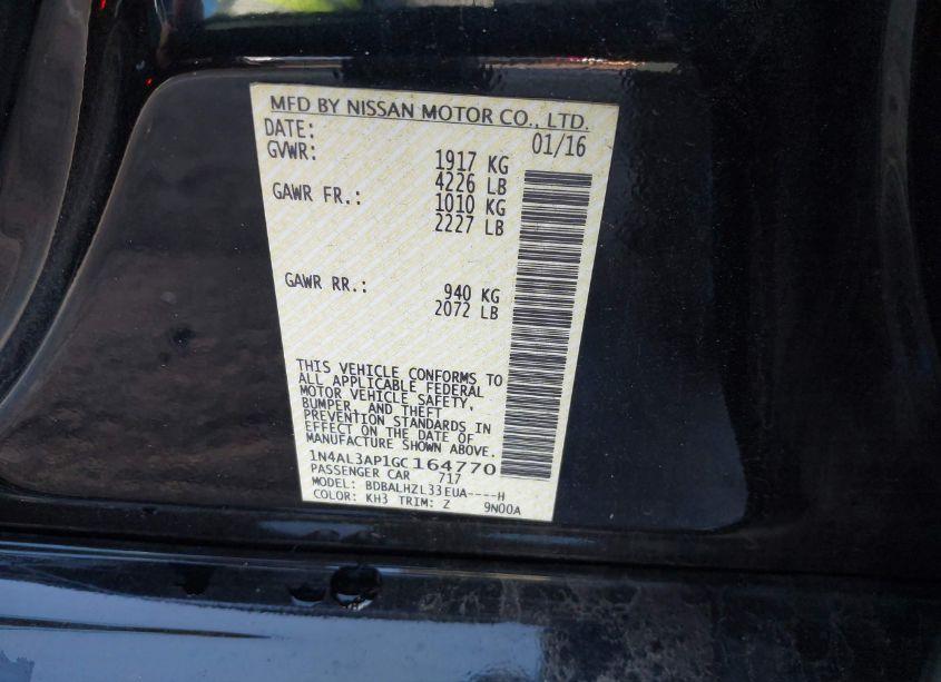 Photo 9 of 2016 Nissan Altima 2.5 SR (VIN 1N4AL3AP1GC164770)