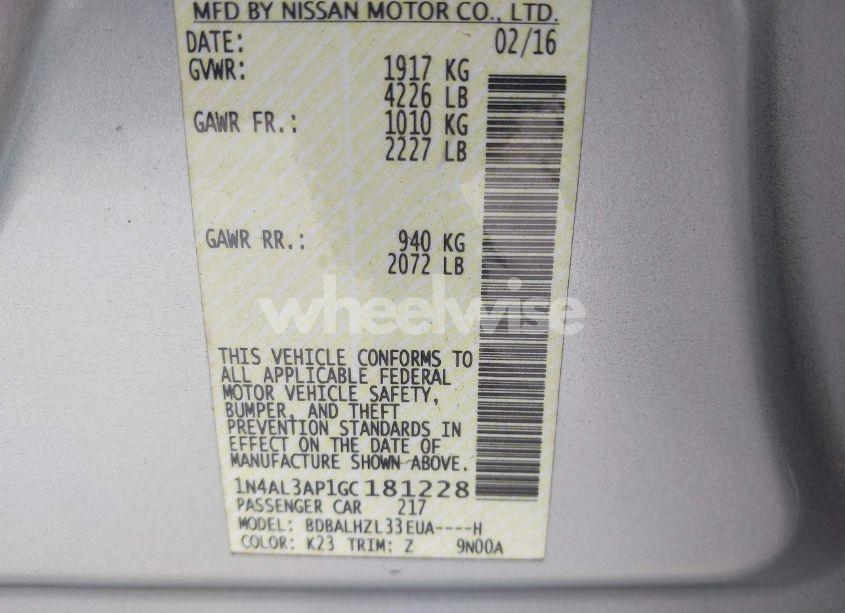 Photo 9 of 2016 Nissan Altima 2.5 SR (VIN 1N4AL3AP1GC181228)