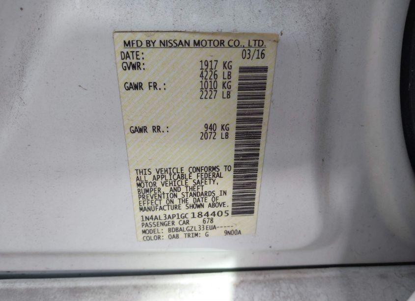 Photo 9 of 2016 Nissan Altima 2.5/2.5 S/2.5 SL/2.5 SR/2.5 SV (VIN 1N4AL3AP1GC184405)