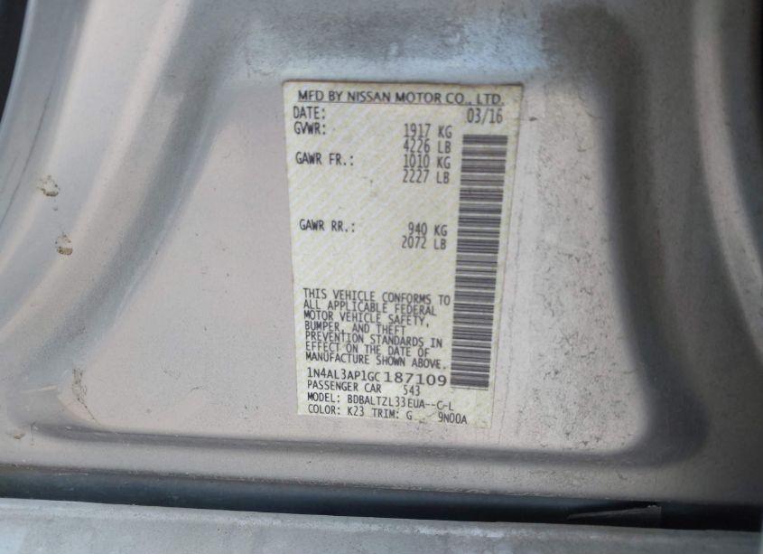 Photo 9 of 2016 Nissan Altima 2.5 SL (VIN 1N4AL3AP1GC187109)