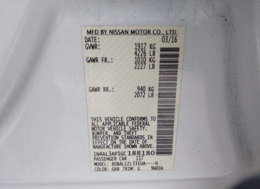 Photo 9 of 2016 Nissan Altima 2.5 SV (VIN 1N4AL3AP1GC188180)