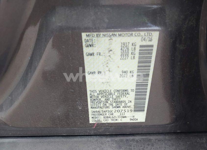 Photo 9 of 2016 Nissan Altima 2.5/2.5 S/2.5 SL/2.5 SR/2.5 SV (VIN 1N4AL3AP1GC207519)