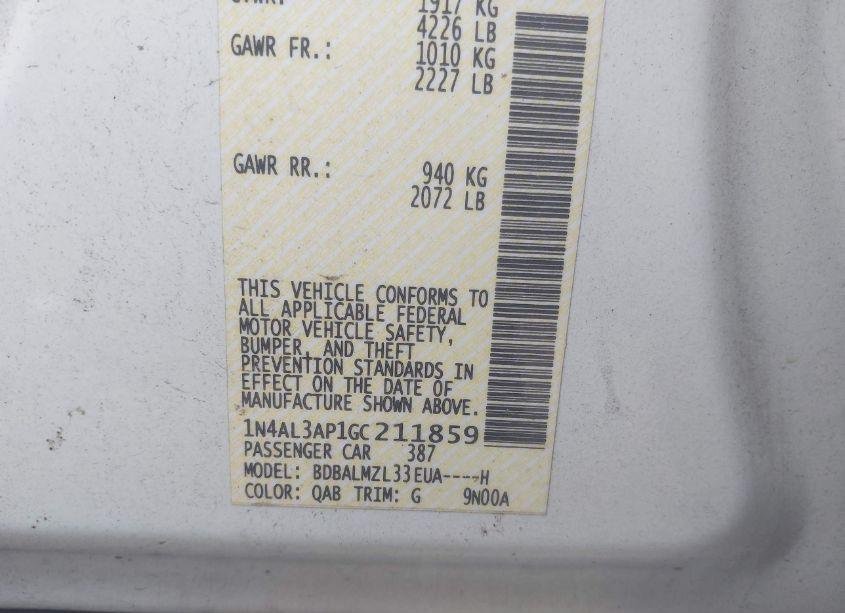 Photo 9 of 2016 Nissan Altima 2.5 SV (VIN 1N4AL3AP1GC211859)