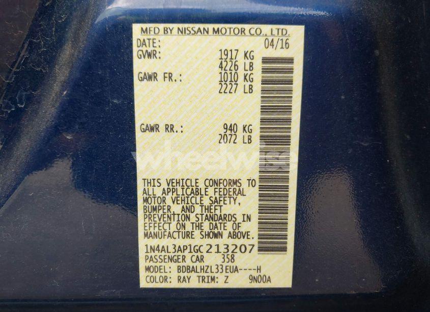 Photo 9 of 2016 Nissan Altima 2.5 SR (VIN 1N4AL3AP1GC213207)