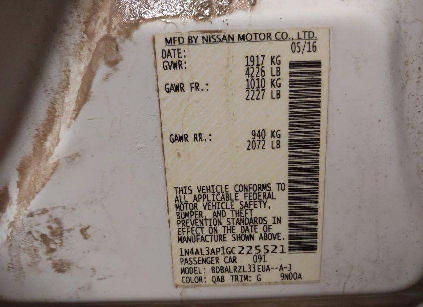 Photo 9 of 2016 Nissan Altima 2.5 SL (VIN 1N4AL3AP1GC225521)