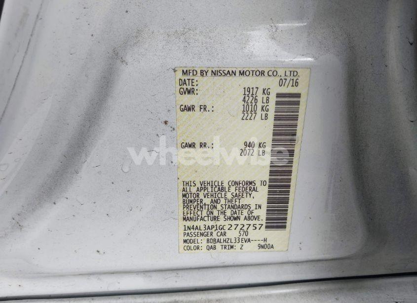 Photo 9 of 2016 Nissan Altima 2.5 SR (VIN 1N4AL3AP1GC272757)