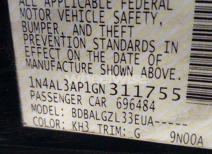 Photo 9 of 2016 Nissan Altima 2.5/2.5 S/2.5 SL/2.5 SR/2.5 SV (VIN 1N4AL3AP1GN311755)