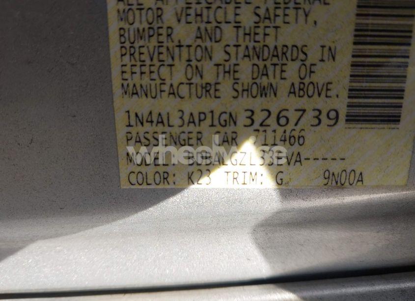 Photo 9 of 2016 Nissan Altima 2.5/2.5 S/2.5 SL/2.5 SR/2.5 SV (VIN 1N4AL3AP1GN326739)