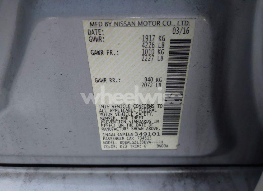 Photo 9 of 2016 Nissan Altima 2.5 S (VIN 1N4AL3AP1GN349101)