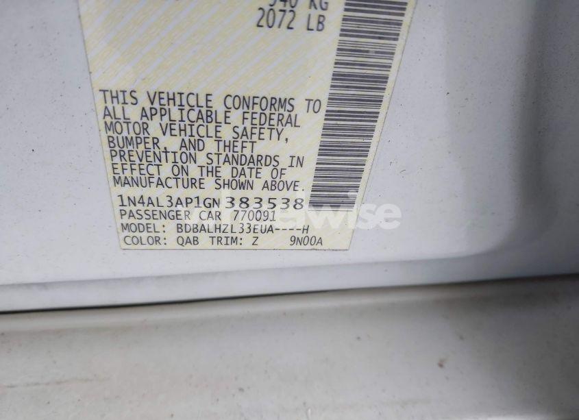 Photo 9 of 2016 Nissan Altima 2.5 SR (VIN 1N4AL3AP1GN383538)