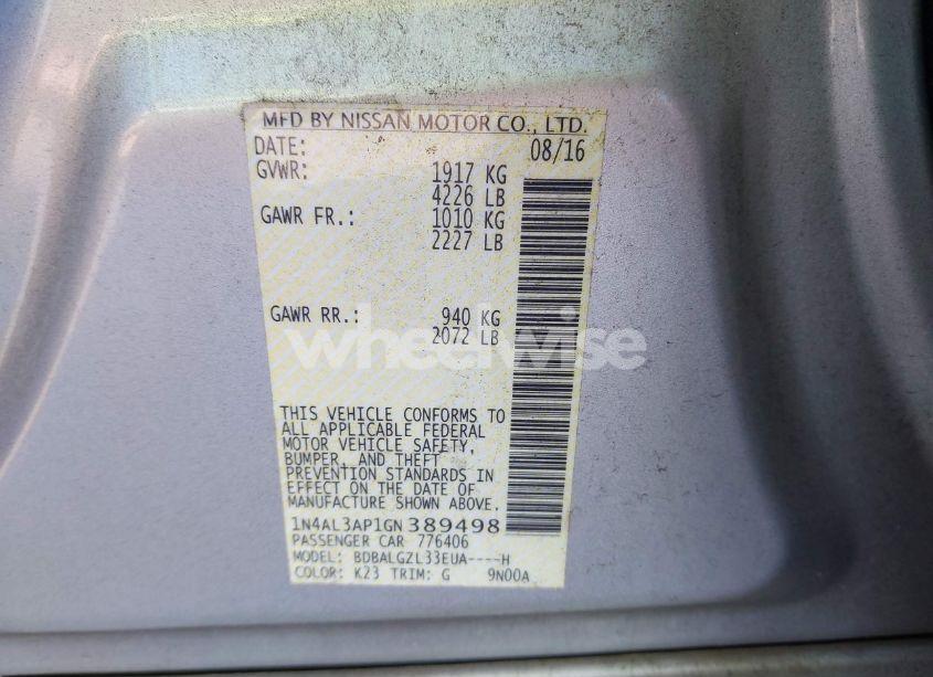 Photo 9 of 2016 Nissan Altima 2.5 S (VIN 1N4AL3AP1GN389498)