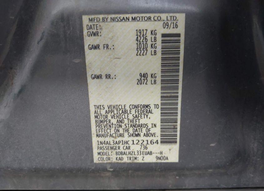 Photo 9 of 2017 Nissan Altima 2.5 SR (VIN 1N4AL3AP1HC122164)