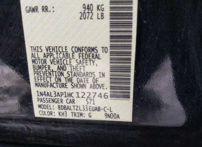 Photo 9 of 2017 Nissan Altima 2.5 SL (VIN 1N4AL3AP1HC122746)