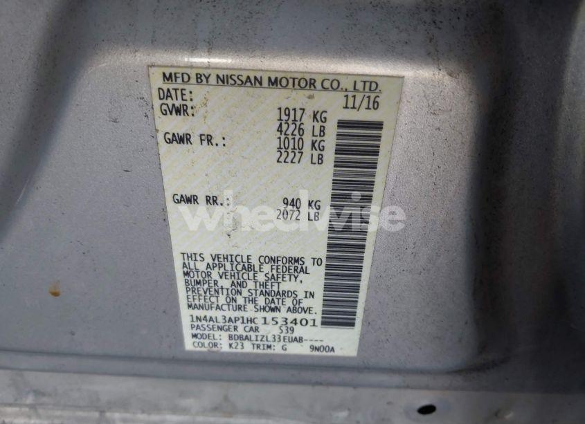 Photo 9 of 2017 Nissan Altima 2.5 SV (VIN 1N4AL3AP1HC153401)